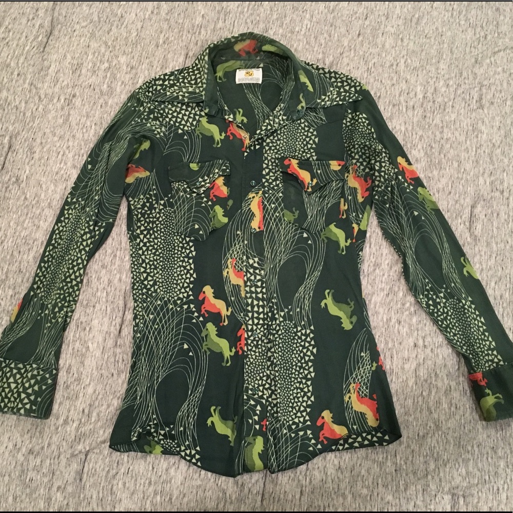 Vintage snap button running horses top